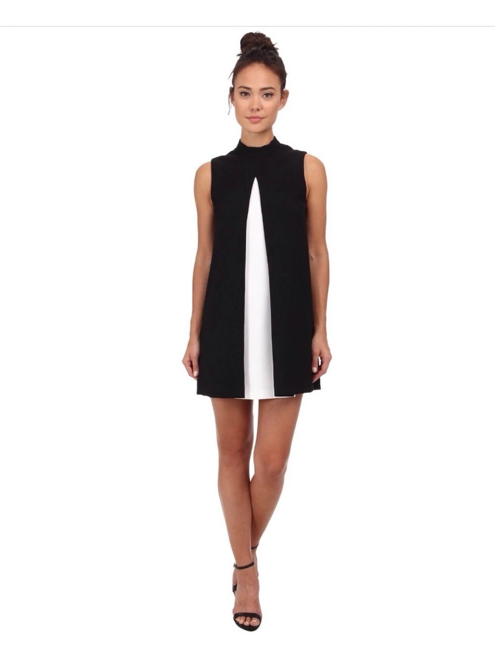 Rachel Zoe Maisie Black White Mod Split Front Bow Tie Back Mini Dress 0